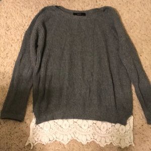 Grey lace trim oversized sweater